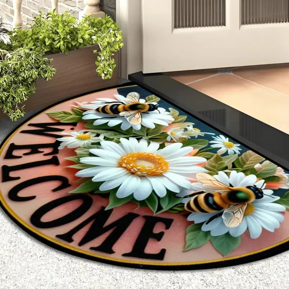 Floral Welcome Home Flowers & Bees Doormat